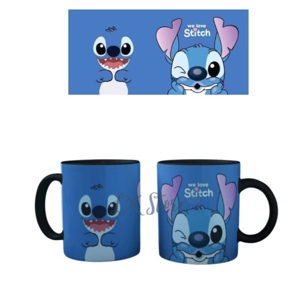 Mug taza vaso de stitch Negro