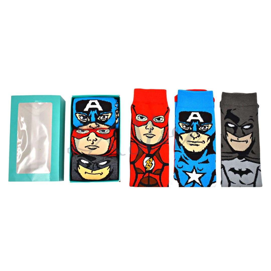Caja x3 de Medias Largas Superheroes y Villanos Canilleras
