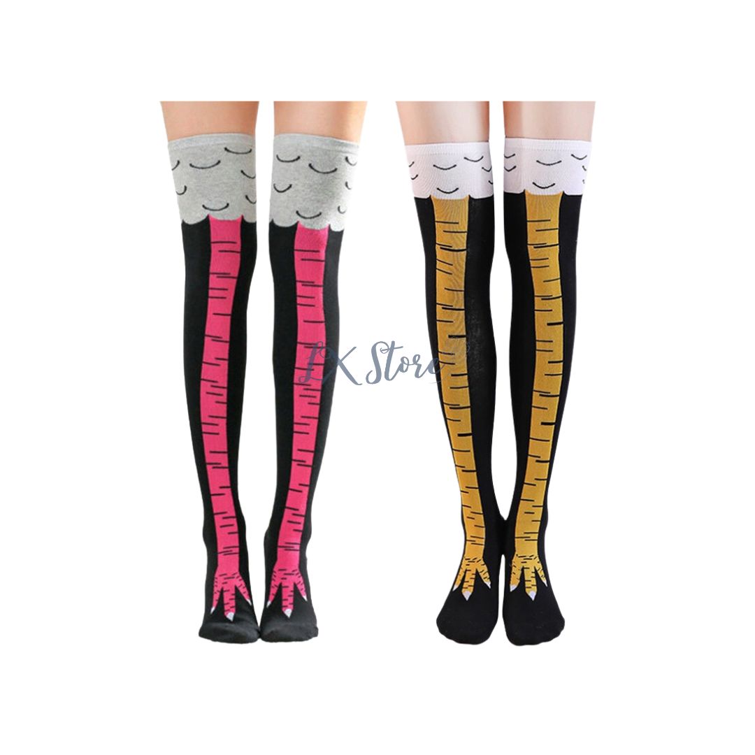 Medias Pata Pollo Gallina Largas Negras Amarillo Calcetines